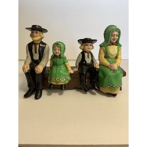 Holland Mold Amish Pennsylvania Dutch Family Sitting On Bench Vintage